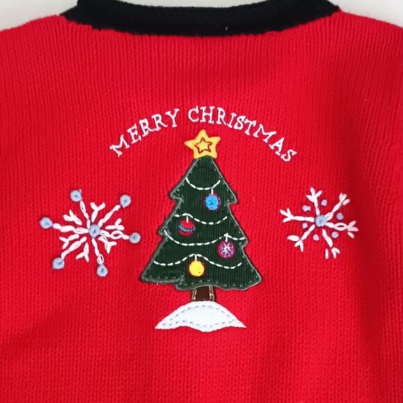 NWT Koala Kids Christmas Cardigan 12M Red Cotton Snowman XMas Tree Deer Applique - Picture 6 of 7